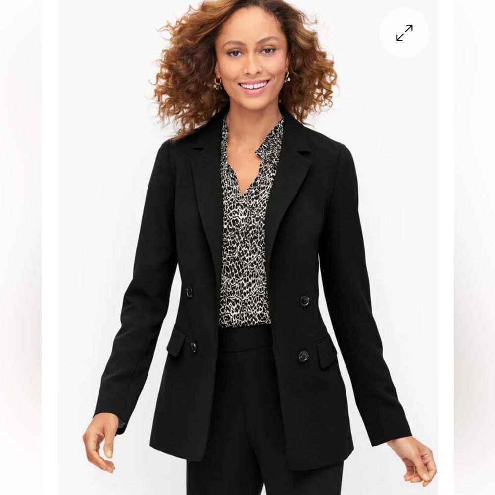 Talbots Black Crepe Easy Travel Double Breasted Blazer NEW | 20W